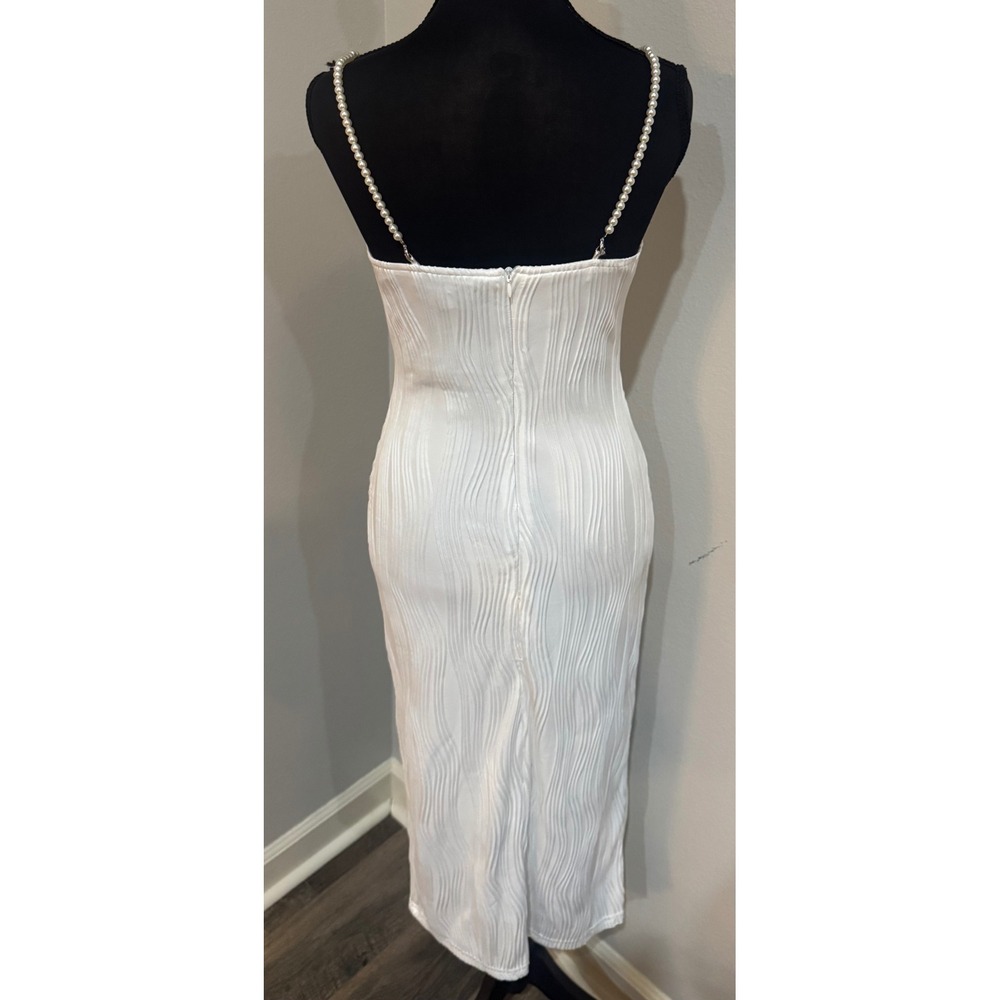 RIHOAS White Midi Dress Pearl Strap Sleeveless Bodycon Party Size S - Picture 6 of 10
